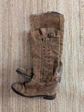 Area Forte Italy Distressed Suede Studded Knee High Boots EU 37